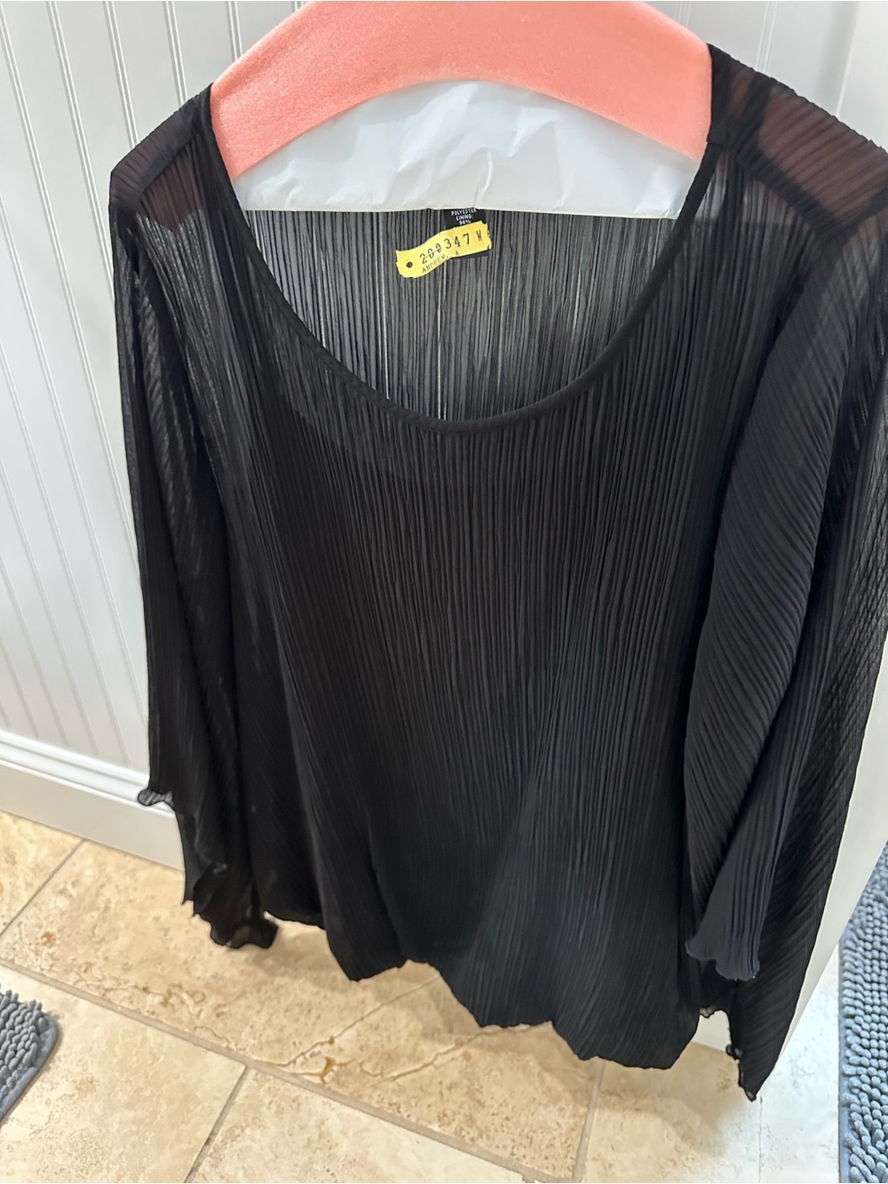 Alfani Black Pleated Scoop-Neck Long Sleeve Blouse